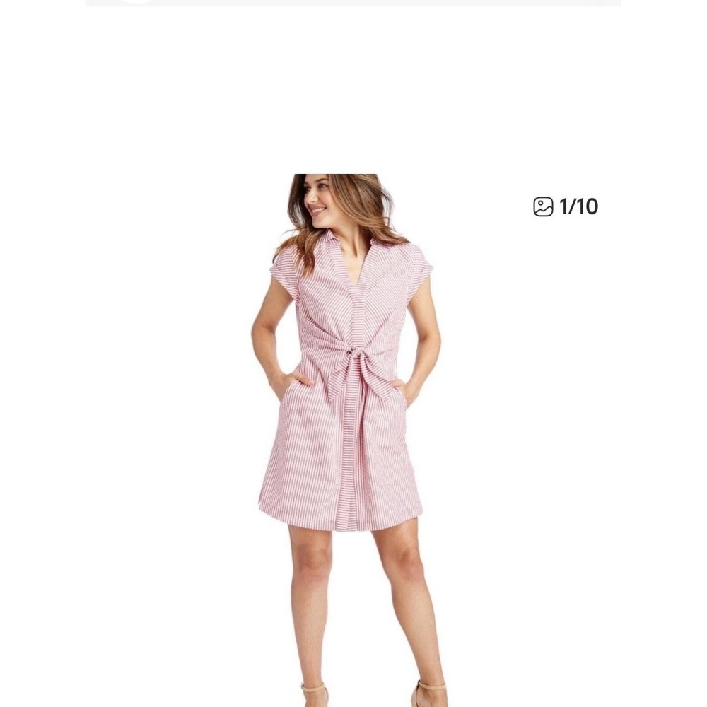Vineyard Vines Pink and White Striped Strapless Tie-Front Dress